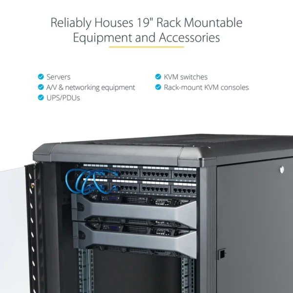 StarTech.com 4-Post 12U Server Rack Cabinet, Lockable 19″ Data Rack Cabinet for Computer / AV / IT Equipment, Office / Home Network Rack with Casters & Adjustable Mounting Rails