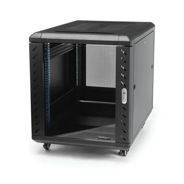 StarTech.com 4-Post 12U Server Rack Cabinet, Lockable 19″ Data Rack Cabinet for Computer / AV / IT Equipment, Office / Home Network Rack with Casters & Adjustable Mounting Rails