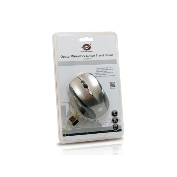Conceptronic Optical Wireless 5-Button Travel Mouse