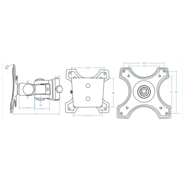 Manhattan Wall Mount for TV & Monitors (Tilt and Swivel 2 pivots), For screens 13″ to 27″, VESA compatability: 75x75mm and 100x100mm – check the dimensions of the four mounting holes on back of screen to ensure it fits, Max 12kg, Black, Bracket
