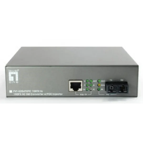 LevelOne RJ45 to SC Fast Ethernet Media Converter, 1 PoE Output, 802.3af PoE, Single-Mode Fiber, 20km