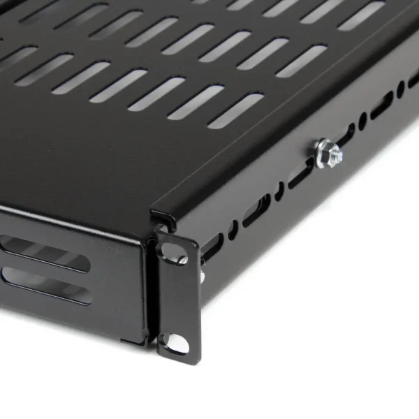 StarTech.com 1U Adjustable Vented Server Rack Mount Shelf – 175lbs – 19.5 to 38in Adjustable Mounting Depth Universal Tray for 19″ AV/ Network Equipment Rack – 27.5in Deep