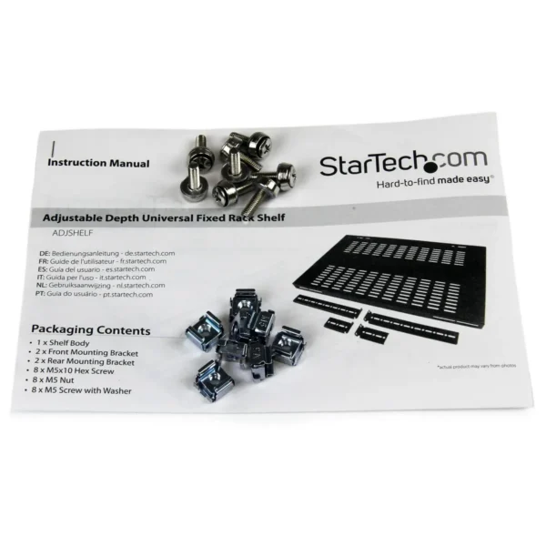 StarTech.com 1U Adjustable Vented Server Rack Mount Shelf – 175lbs – 19.5 to 38in Adjustable Mounting Depth Universal Tray for 19″ AV/ Network Equipment Rack – 27.5in Deep
