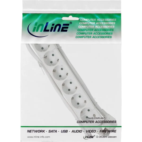 InLine Socket strip, 6-way earth contact CEE 7/3, white, 1.5m