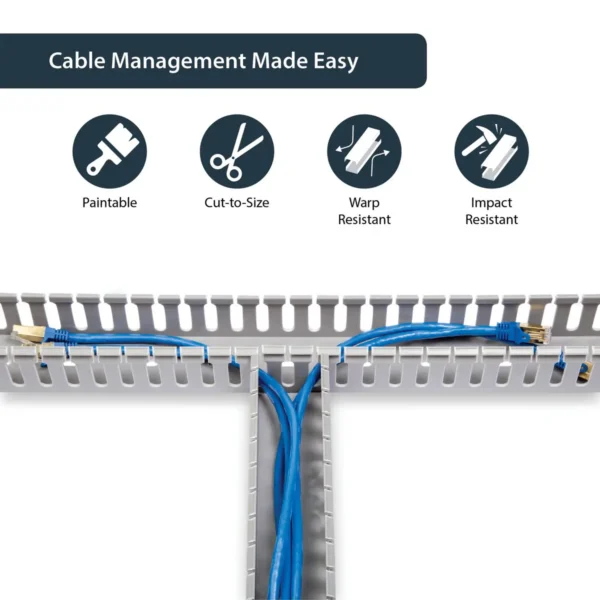 StarTech.com 2x2in Open Slot Wiring Cable Raceway Duct with Cover, Server Rack Cable Management, Cable Cover Duct, Cord Hider / Organizer, PVC Cable Manager – TAA Compliant
