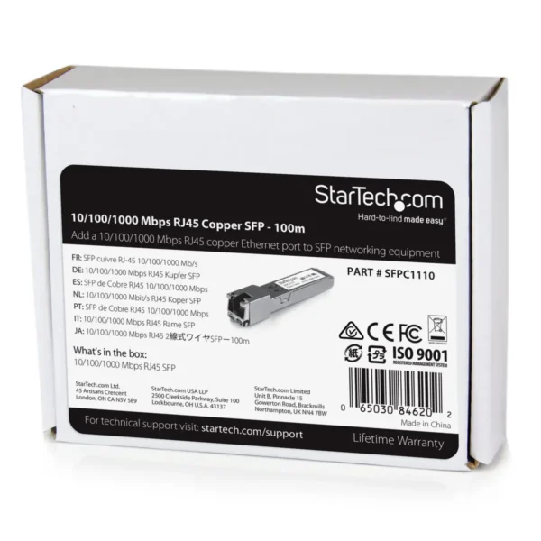 StarTech.com Cisco SFP-GE-T Compatible SFP Transceiver Module – 10/100/1000BASE-TX~Cisco SFP-GE-T Compatible SFP Module – 1000BASE-T – SFP to RJ45 Cat6/Cat5e – 10/100/1000 Mbps – RJ-45 100m – Cisco IE3400, IE3300, IE3200
