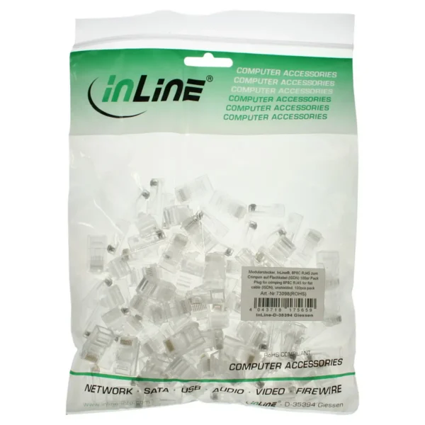 InLine Modular Plug 8P8C RJ45 for Crimping to Round Cable ISDN, 100 pcs.
