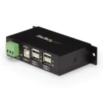 StarTech.com 4-Port USB 2.0 Hub – Metal Industrial USB-A Hub – Din Rail, Wall or Desk Mountable USB Data Hub – TAA Compliant USB Expander Hub