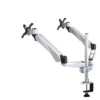 Neomounts Full Motion Dual Desk Mount (clamp) for two 10-27″ Monitor Screens, Height Adjustable – Silver