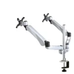 Neomounts Full Motion Dual Desk Mount (clamp) for two 10-27″ Monitor Screens, Height Adjustable – Silver