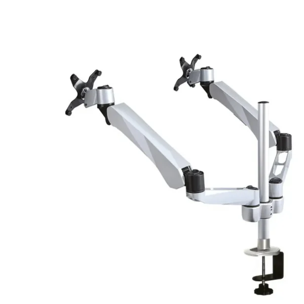 Neomounts Full Motion Dual Desk Mount (clamp) for two 10-27″ Monitor Screens, Height Adjustable – Silver