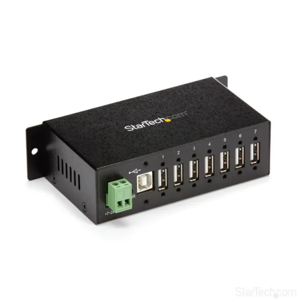 StarTech.com 7-Port USB 2.0 Hub – Metal Industrial USB-A Hub with ESD Protection & 350W Surge Protection – Din Rail, Wall or Desk Mountable – TAA Compliant USB Expander Hub