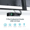 StarTech.com 7-Port USB 2.0 Hub – Metal Industrial USB-A Hub with ESD Protection & 350W Surge Protection – Din Rail, Wall or Desk Mountable – TAA Compliant USB Expander Hub