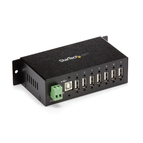 StarTech.com 7-Port USB 2.0 Hub – Metal Industrial USB-A Hub with ESD Protection & 350W Surge Protection – Din Rail, Wall or Desk Mountable – TAA Compliant USB Expander Hub