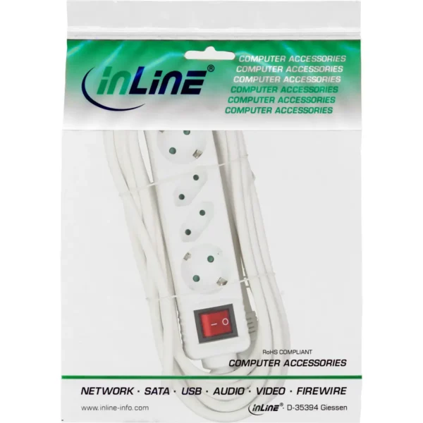 InLine Socket strip, 4-way, 2x CEE7/3 + 2x Euro CEE 7/16, white, 1.5m