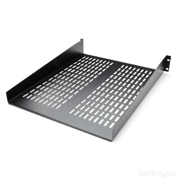 StarTech.com 2U Server Rack Shelf – Universal Vented Rack Mount Cantilever Tray for 19″ Network Equipment Rack & Cabinet – Heavy Duty Steel - Weight Capacity 50lb/23kg – 22″ Deep Shelf, Black