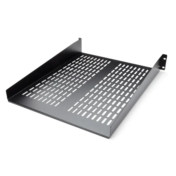 StarTech.com 2U Server Rack Shelf – Universal Vented Rack Mount Cantilever Tray for 19″ Network Equipment Rack & Cabinet – Heavy Duty Steel - Weight Capacity 50lb/23kg – 22″ Deep Shelf, Black