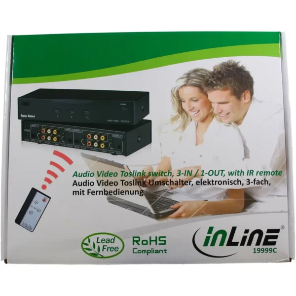 InLine Audio Video Toslink Switch 3 IN 1 OUT with IR remote