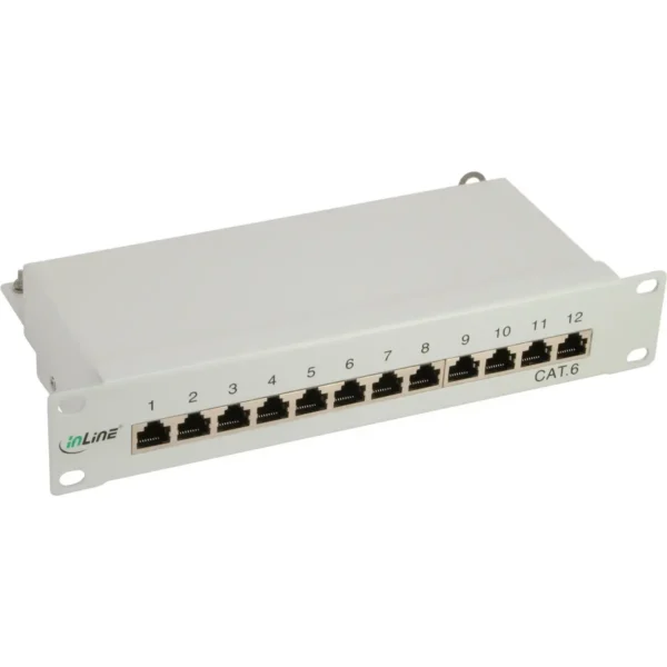 InLine Patch Panel 10″ Cat.6 12 Port 1U lightgrey RAL7035