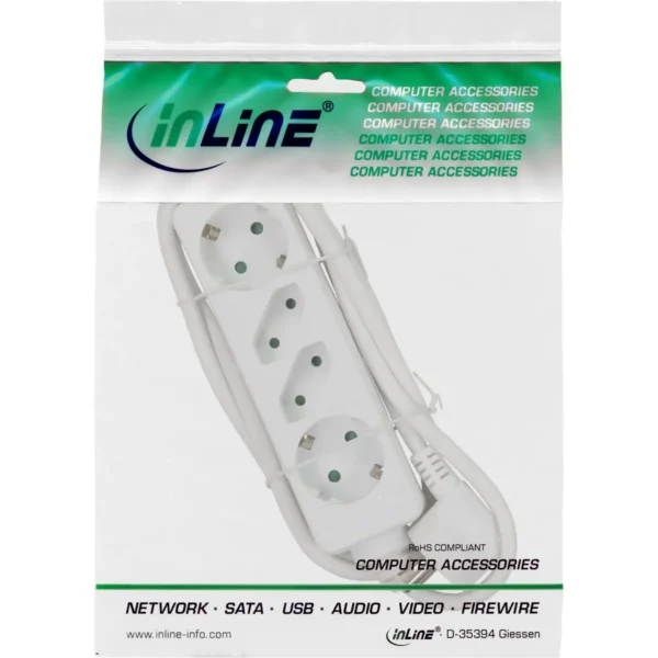 InLine Socket strip, 4-way, 2x CEE7/3 + 2x Euro CEE 7/16, white, 3m