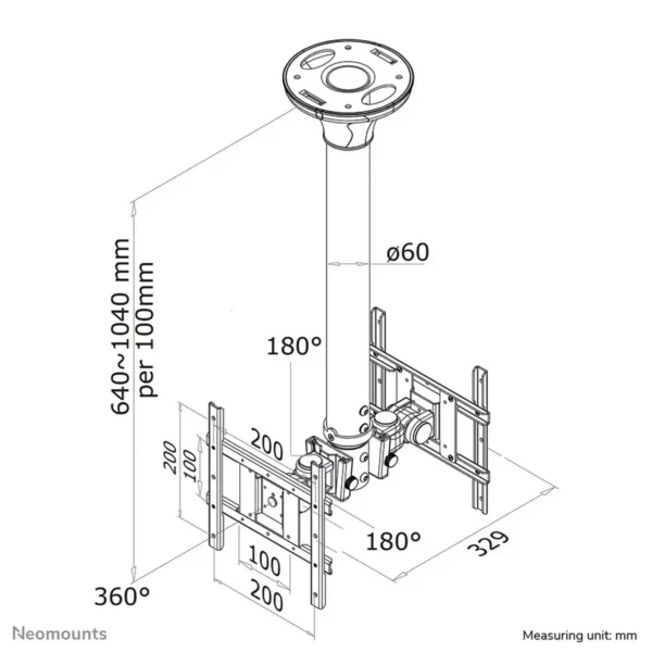Neomounts FPMA-C200D Dual monitor/TV mount ceiling 10-40″ – h 64-104 cm