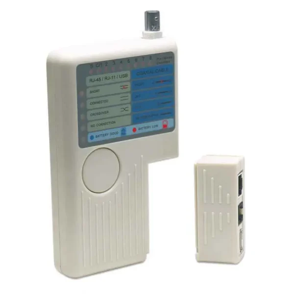 Intellinet 4-in-1 Cable Tester, RJ-11, RJ-45, USB and BNC, One Button Test