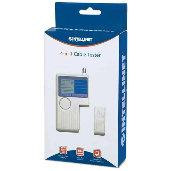 Intellinet 4-in-1 Cable Tester, RJ-11, RJ-45, USB and BNC, One Button Test