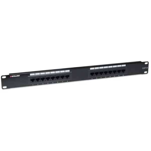 Intellinet Patch Panel, Cat6, UTP, 16-Port, 1U, Black
