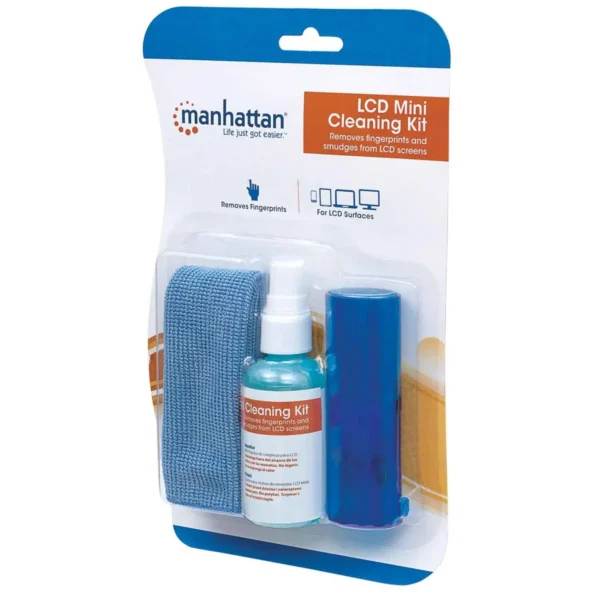 Manhattan LCD Cleaning Kit (mini), Alcohol-free, Includes Cleaning Solution (60ml), Brush and Microfibre Cloth, Ideal for use on monitors/laptops/keyboards/etc, Three Year Warranty