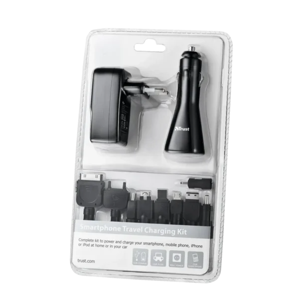 Trust Smartphone Travel Charging Kit Mobile phone, MP3, Netbook, Laptop Black AC, Cigar lighter, USB Auto, Indoor, Outdoor