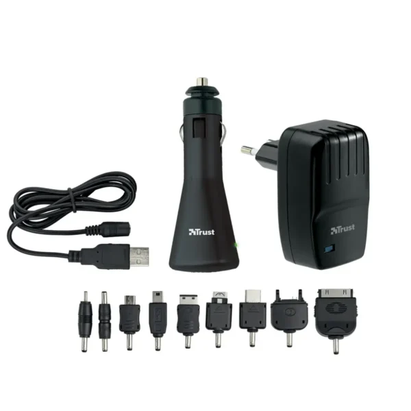 Trust Smartphone Travel Charging Kit Mobile phone, MP3, Netbook, Laptop Black AC, Cigar lighter, USB Auto, Indoor, Outdoor