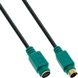 InLine PS/2 cable, , M/F, black/green, golden contacts, 2m