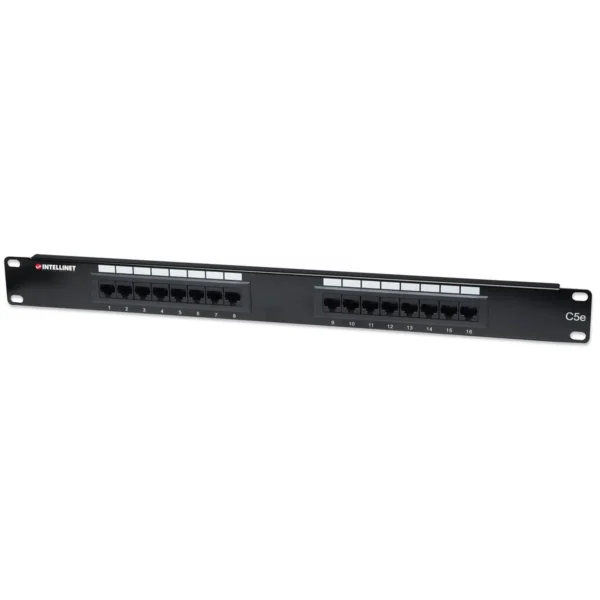 Intellinet Patch Panel, Cat5e, UTP, 16-Port, 1U, Black