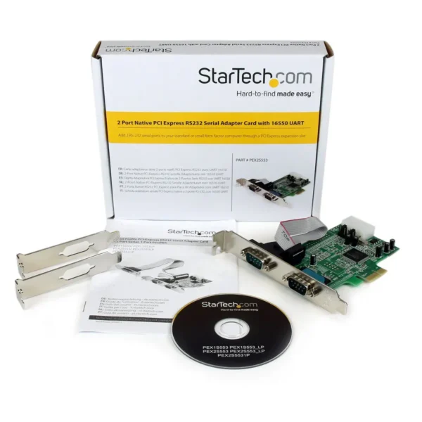 StarTech.com 2-Port PCI Express RS232 Serial Adapter Card, 16550 UART, PCIe to Dual Serial DB9 Host Controller, Windows & Linux, TAA – Replaced by PEX2S953