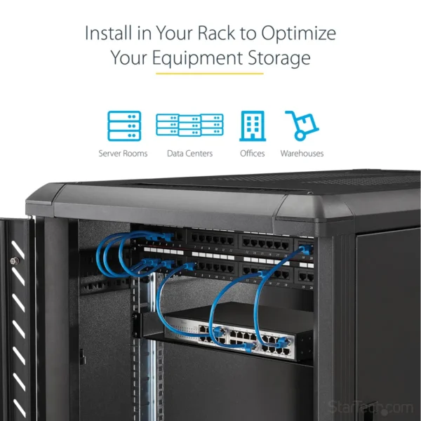 StarTech.com 2U Server Rack Shelf – Universal Rack Mount Cantilever Shelf for 19″ Network Equipment Rack & Cabinet – Heavy Duty Steel - Weight Capacity 50lb/23kg – 22″ Deep Tray, Black