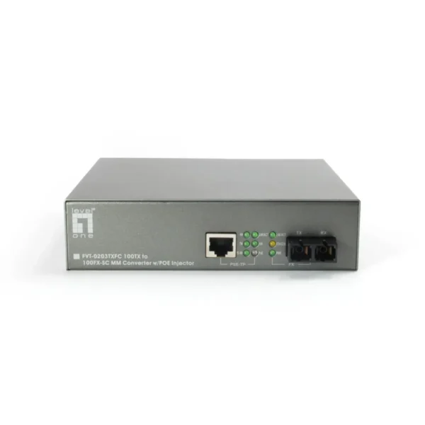 LevelOne RJ45 to SC Fast Ethernet Media Converter, Multi-Mode Fiber, 1 PoE Output, 802.3af PoE