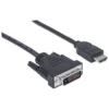 Manhattan HDMI to DVI-D 24+1 Cable, 1.8m, Male to Male, Black, Dual Link, Compatible with DVD-D, Lifetime Warranty, Equivalent to HDMIDVIMM6