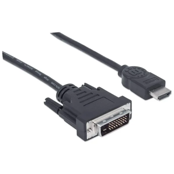 Manhattan HDMI to DVI-D 24+1 Cable, 1.8m, Male to Male, Black, Dual Link, Compatible with DVD-D, Lifetime Warranty, Equivalent to HDMIDVIMM6