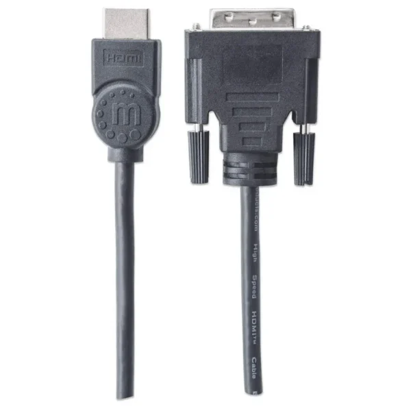 Manhattan HDMI to DVI-D 24+1 Cable, 1.8m, Male to Male, Black, Dual Link, Compatible with DVD-D, Lifetime Warranty, Equivalent to HDMIDVIMM6