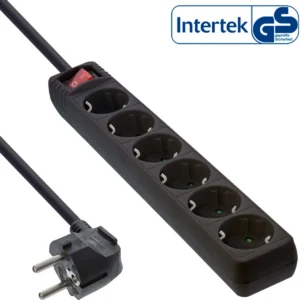 InLine Socket strip, 6-way earth contact CEE 7/3, black, 1.5m
