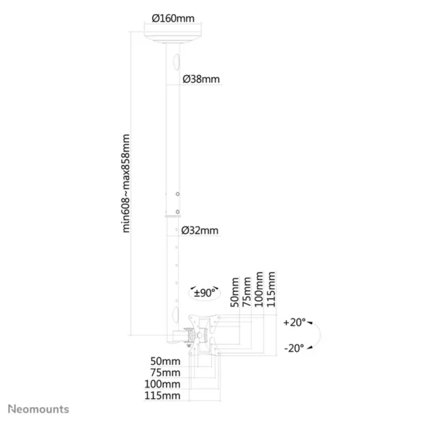Neomounts FPMA-C050SILVER Monitor/TV mount ceiling 10-30″ – h 60-85 cm
