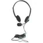 Manhattan Stereo On-Ear Headset (3.5mm), Microphone Boom, In-Line Volume Control, Foam Earpads, Standard 2x 3.5mm stereo jack/plug for audio/mic use, cable 2m, Black, Three Year Warranty