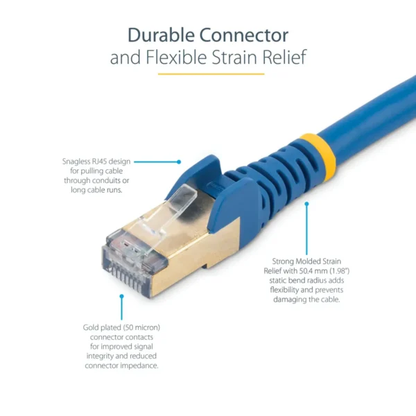 StarTech.com 1ft CAT6a Ethernet Cable – 10 Gigabit Shielded Snagless RJ45 100W PoE Patch Cord – 10GbE STP Network Cable w/Strain Relief – Blue Fluke Tested/Wiring is UL Certified/TIA