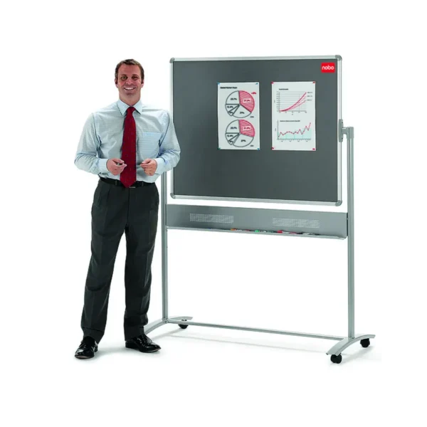 Nobo Mobile Combination Board Magnetic Steel Whiteboard/Grey Felt Noticeboard Horizontal Pivot 1200x900mm
