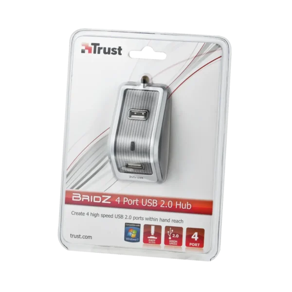 Trust BridZ 4 Port USB 2.0 Hub 480 Mbit/s Silver