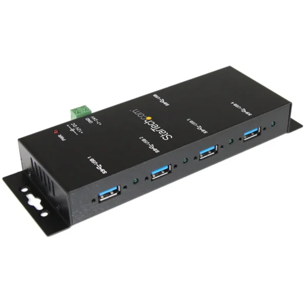 StarTech.com 4-Port Industrial USB 3.0 Hub with ESD Protection~4-Port USB 3.0 Hub – 5Gbps – Metal Industrial USB-A Hub – Wall or Desk Mountable USB Data Hub – TAA Compliant USB Expander Hub