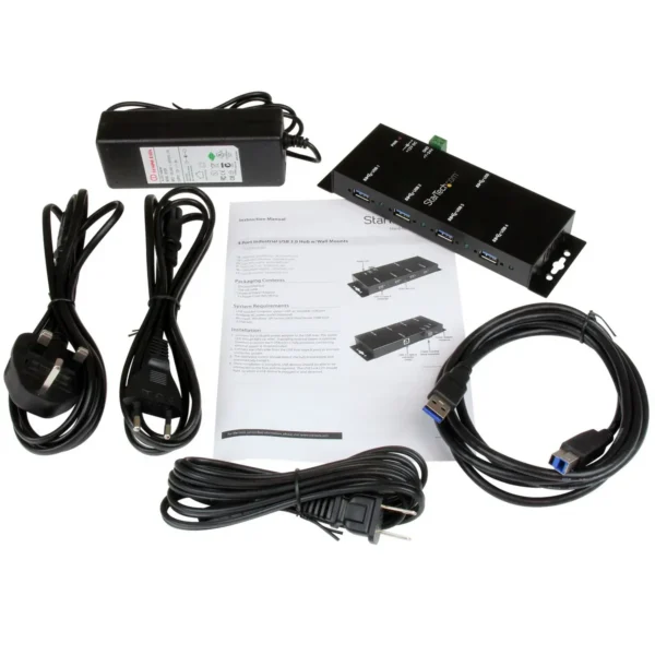 StarTech.com 4-Port Industrial USB 3.0 Hub with ESD Protection~4-Port USB 3.0 Hub – 5Gbps – Metal Industrial USB-A Hub – Wall or Desk Mountable USB Data Hub – TAA Compliant USB Expander Hub