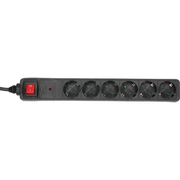 InLine Socket strip CEE 7/3, 6-way, overvoltage protection, switch, black
