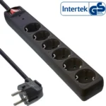 InLine Socket strip CEE 7/3, 6-way, overvoltage protection, switch, black