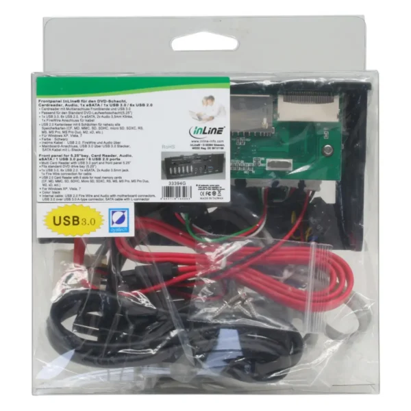 InLine Front panel for 5.25″ bay, Card Reader, Audio, eSATA/1 USB3.0 / 6 USB2.0 ports